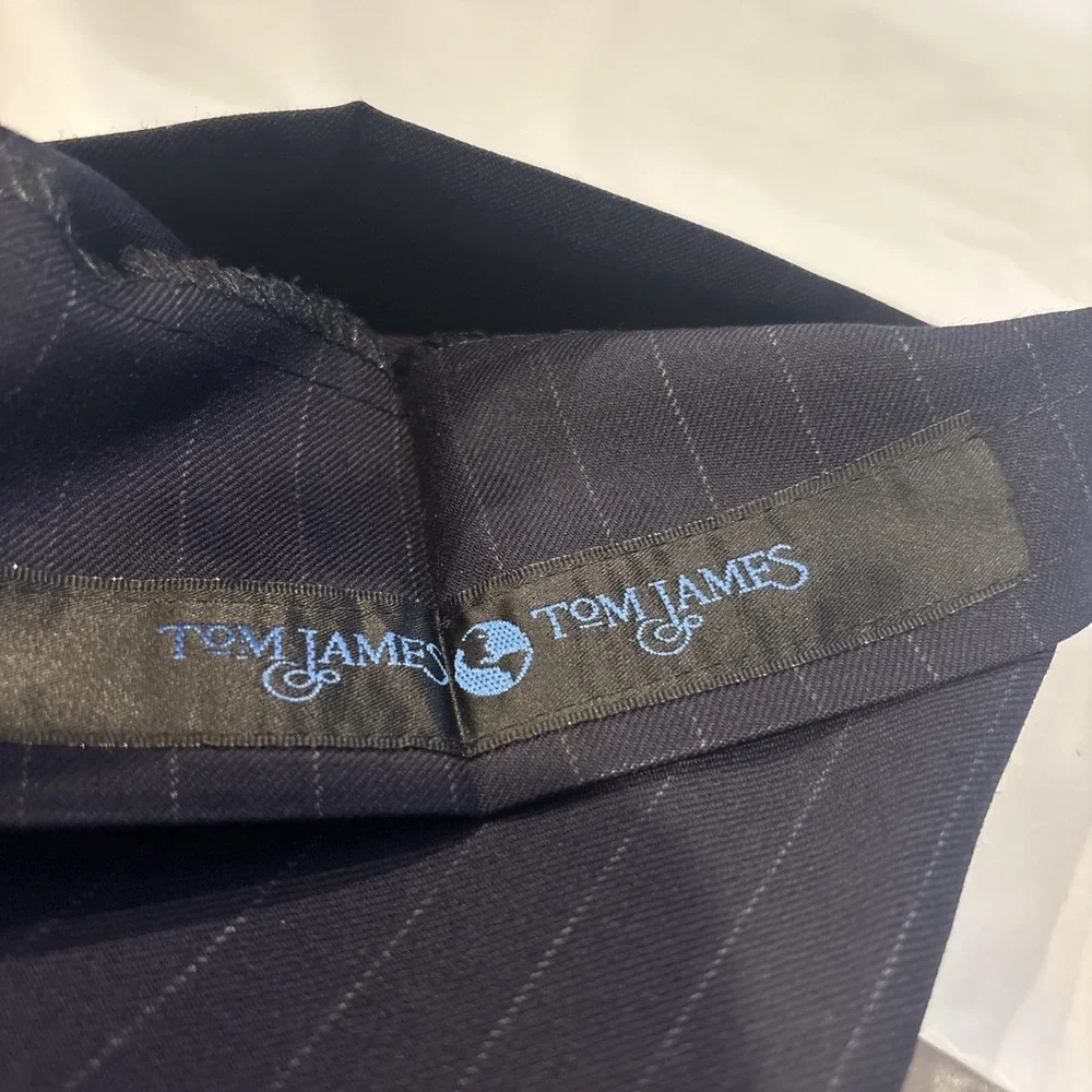 Tom James 34x30 Navy Blue Pinstripe Dress Suit Pants Trousers Wool Flat Front